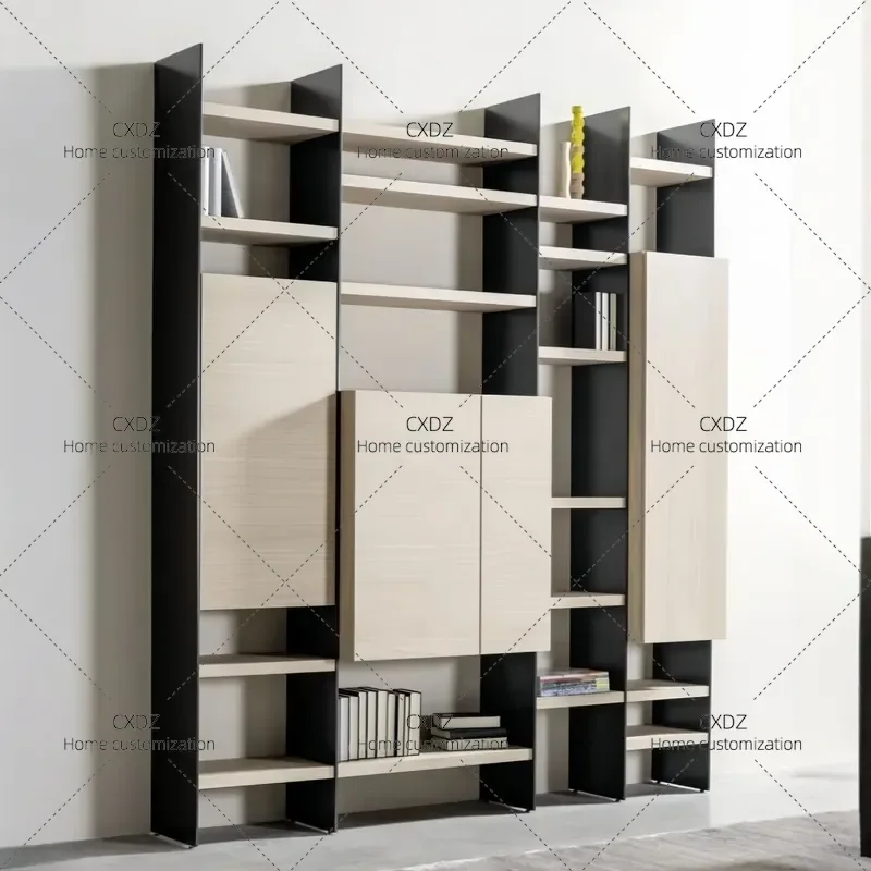 Minimalist Solid Wood Bookcase Wall Mounted Display Shelf Study Storage Cabinet Wine Rack File Organizer Home Decor Free