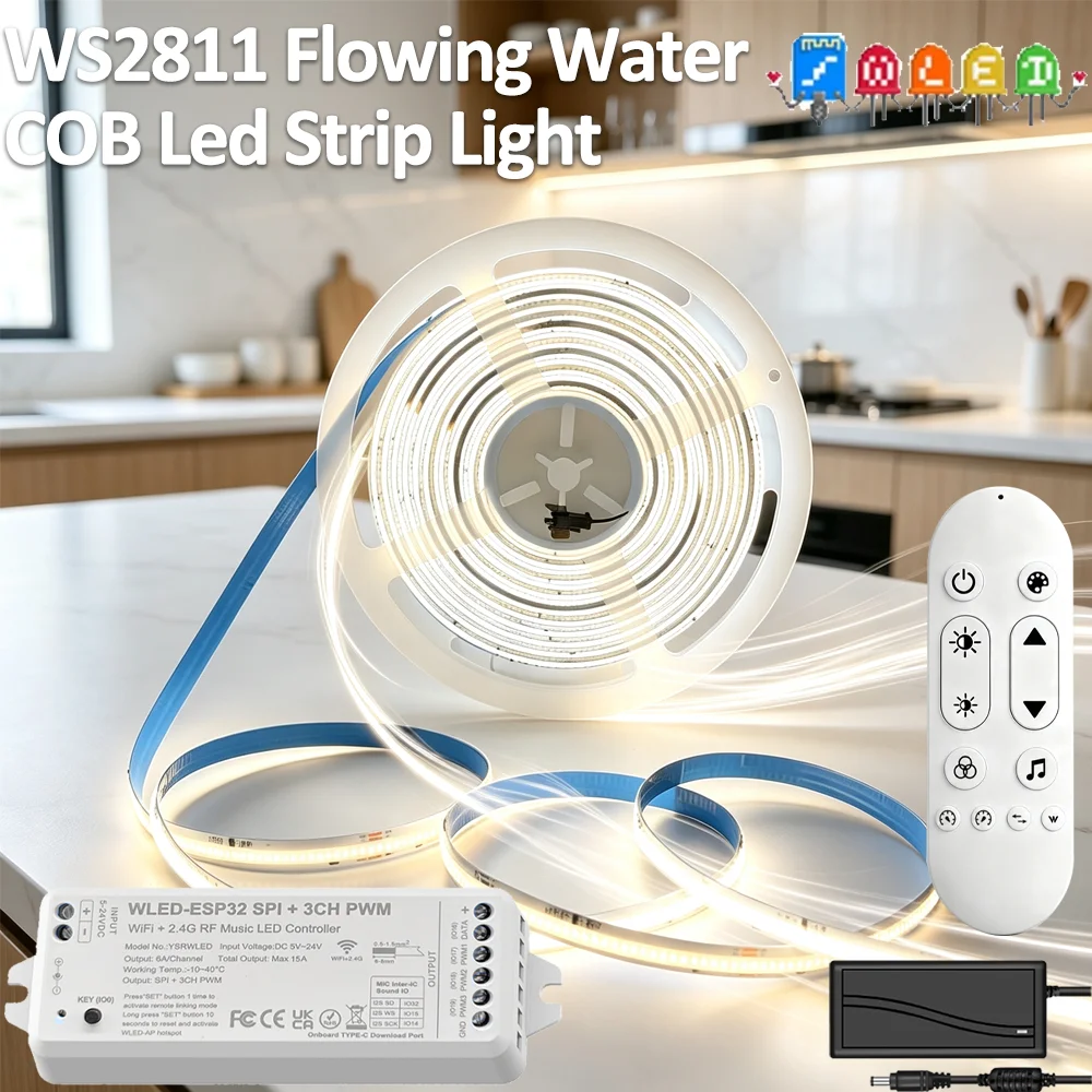 24V COB SPI WS2811 IC CCT DIM LED Strip Light Addressable Sequential Horse Race Led Tape Light WLED ESP32 WiFi LED Dimmer Remote