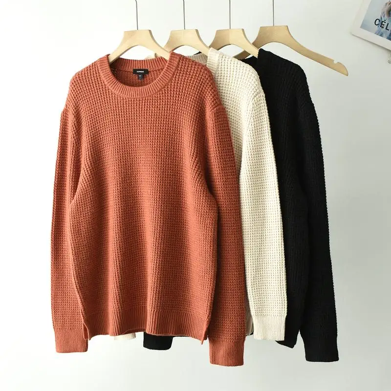 

Повседневный вязаный свитер American Sle, круглый пуловер свободного покроя, женский осенне-зимний удобный длинный топ све