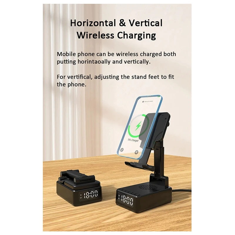 Soporte para teléfono móvil BQ12, cargador inalámbrico, carga rápida, Altavoz Bluetooth, despertador, tableta, soporte perezoso