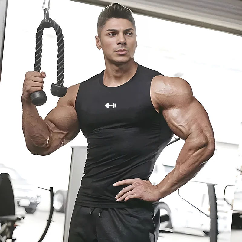 Compression Tight Elastic Men Sport Fitness Tank Tops Summer Mesh Quick Dry Running Vests Gym Bodybuilding Workout Muscle Shirts