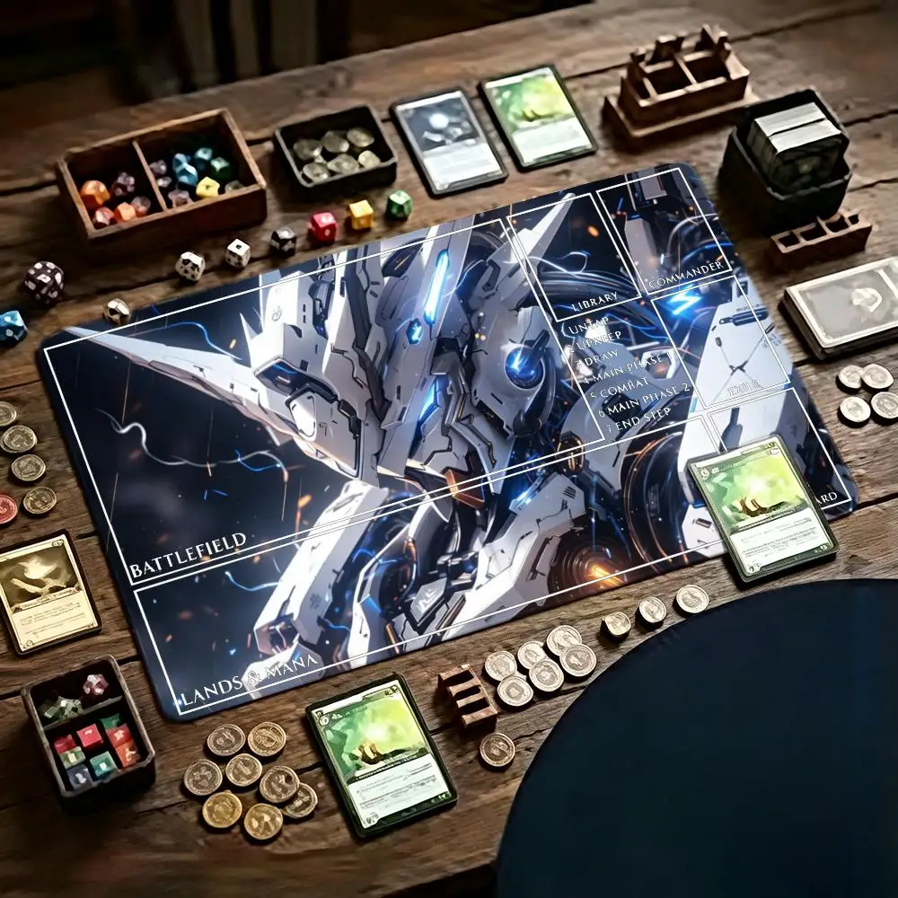Futuristic Glowing White Robot Head TCG Playmat 35X60CM Card Battle Mat Non-Slip Durable Stitched Edge Three Templates Available