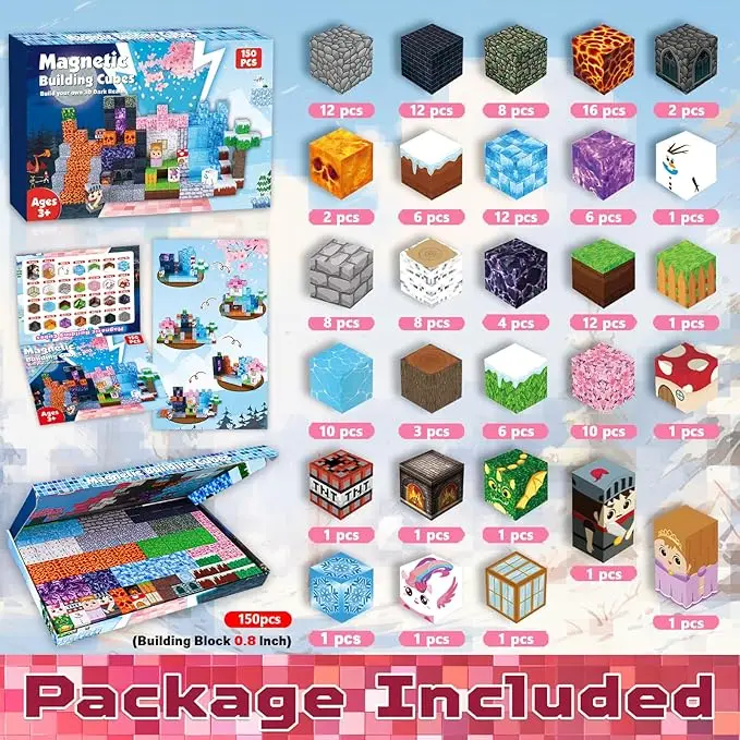 150 pièces blocs magnétiques Montessori constructeur blocs de construction ensemble, Premium éducatif enfants jouets cadeau pour noël anniversaire