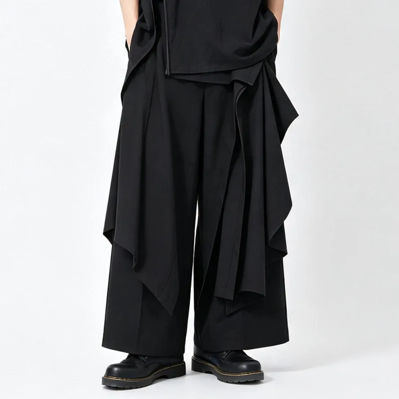 New Men'S Casual Pants, Unisex Asymmetrical Wide-Leg Culottes, Loose-Fitting High-Waisted Trousers, A154