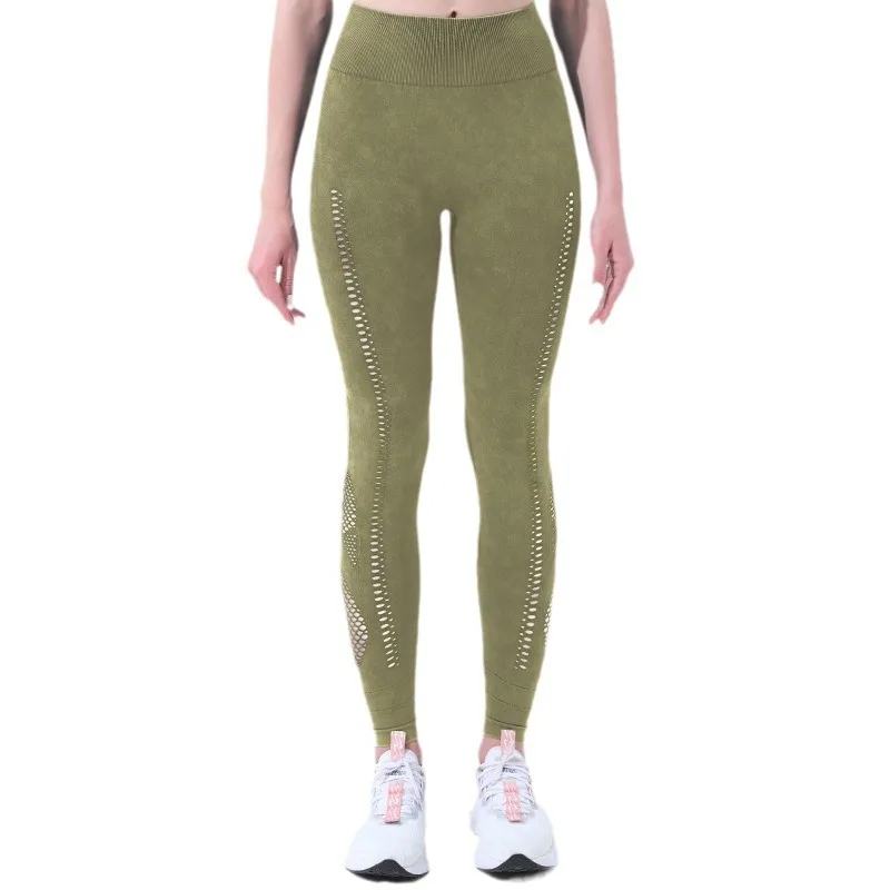 Fashion New Seamless Sand Wash Yoga Pants Women's Sense Of High Waist Seamless Hip Lift Running Fitness Pants