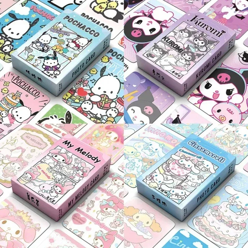 50 pz Anime giapponese Sanrio Card Laser Photo Card Kuromi Melody Cinnamoroll Pachacco Room Decoration Cartoon Card regalo per bambini