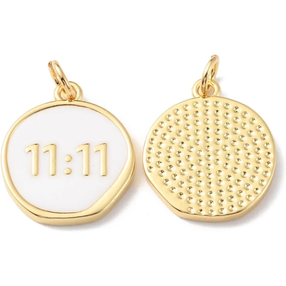 2Pcs Real 18K Gold Plated Flat Round Number Charms Brass Enamel Pendants Jewelry Findings for Women Jewelry DIY Necklace