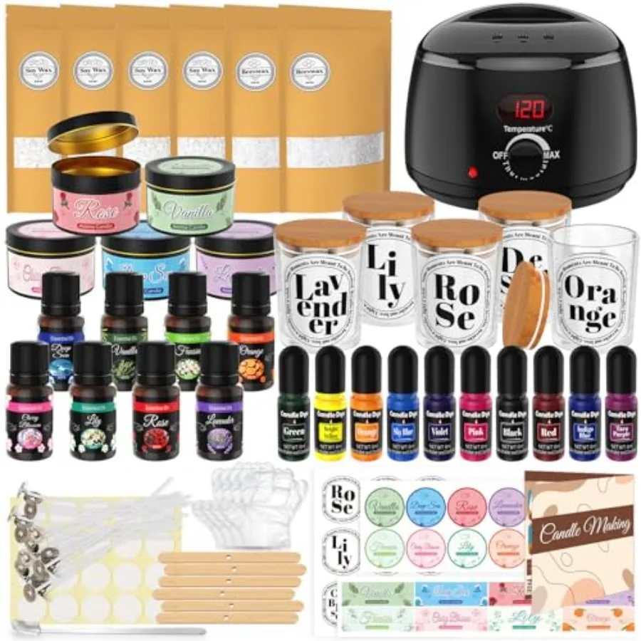 

Набор для изготовления свечей для взрослых - 43 предмета, полный комплект для самостоятельного изготовления свечей, включает воск для плавления, 1500 г соевого и пчелиного воска, 8 ароматов, 10 инструментов.