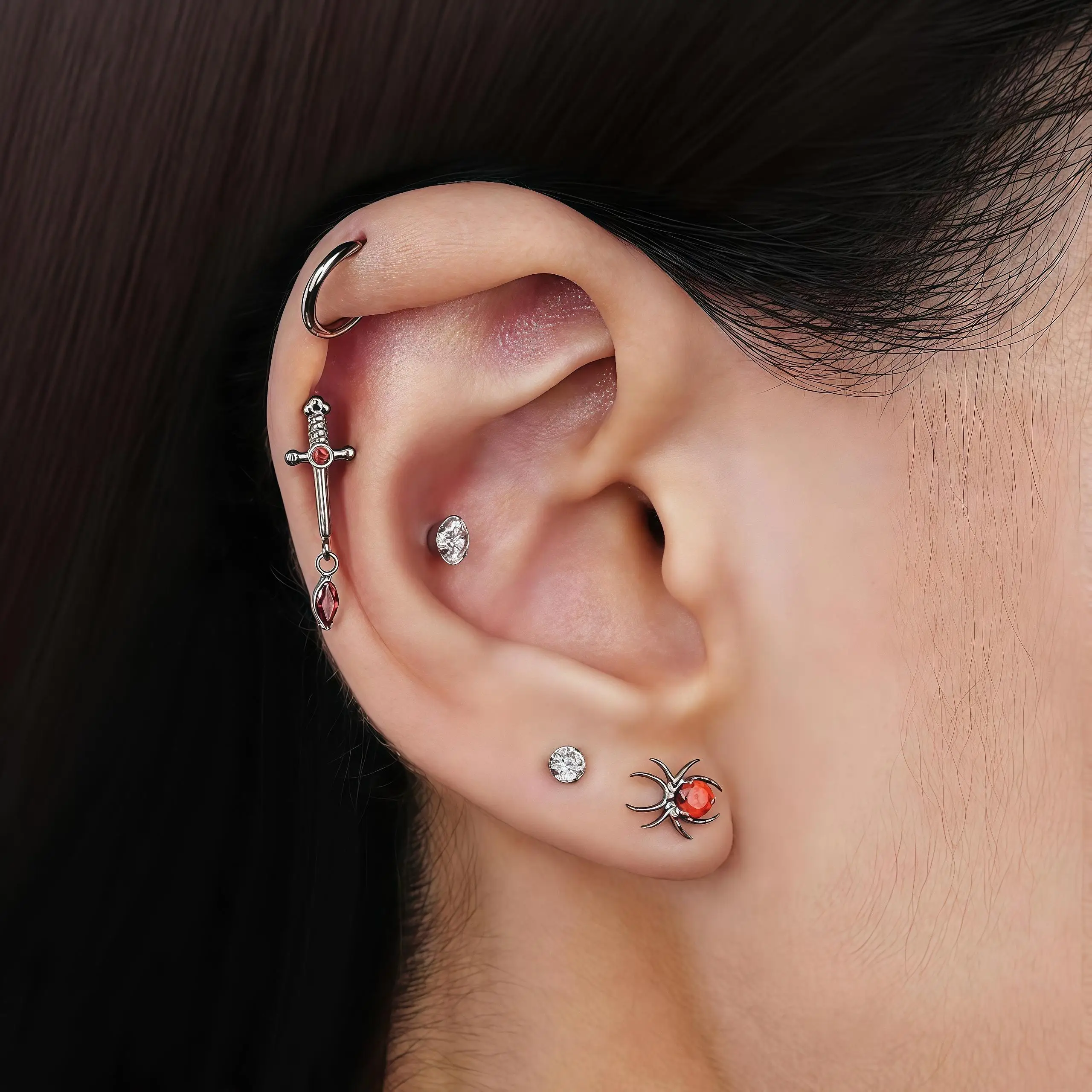 1Pc G23 التيتانيوم Labret الأذن Tragus أقراط Stud داخليا خيوط الزيركون حلقات الشفاه الغضروف حلبة ثقب المجوهرات الجسم 16G