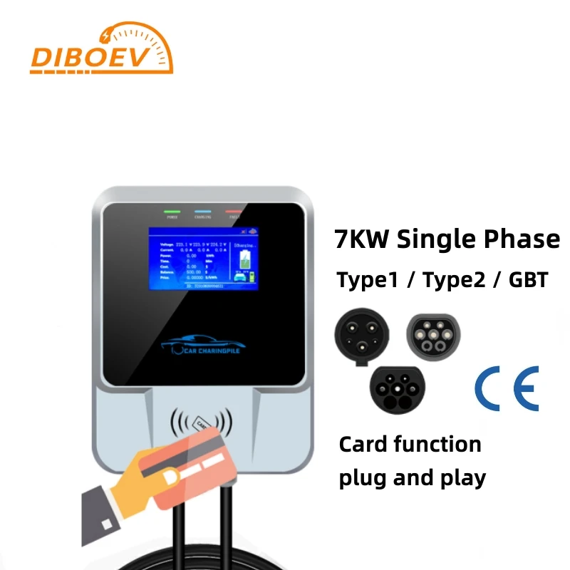 Estação de carregamento do carro elétrico 7KW com cartões RFID EV carregadores Type1/Type2/GBT EV Wallbox carregador IEC62196-2 J1772