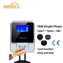 7KW elektryczna stacja ładowarka samochodowa z karty RFID ładowarkami EV Type1/Type2/GBT EV Wallbox ładowarka IEC62196-2 J1772