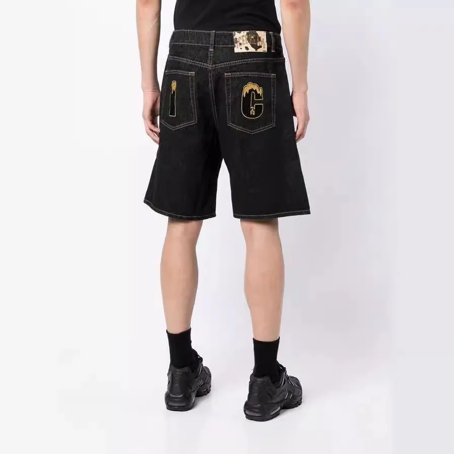 شورت جينز شبابي عصري بتصميم هيب هوب ريترو، ماركة عصرية، خمسة جيوب، طباعة كلب بي بي سي، فضفاض وأنيق #2