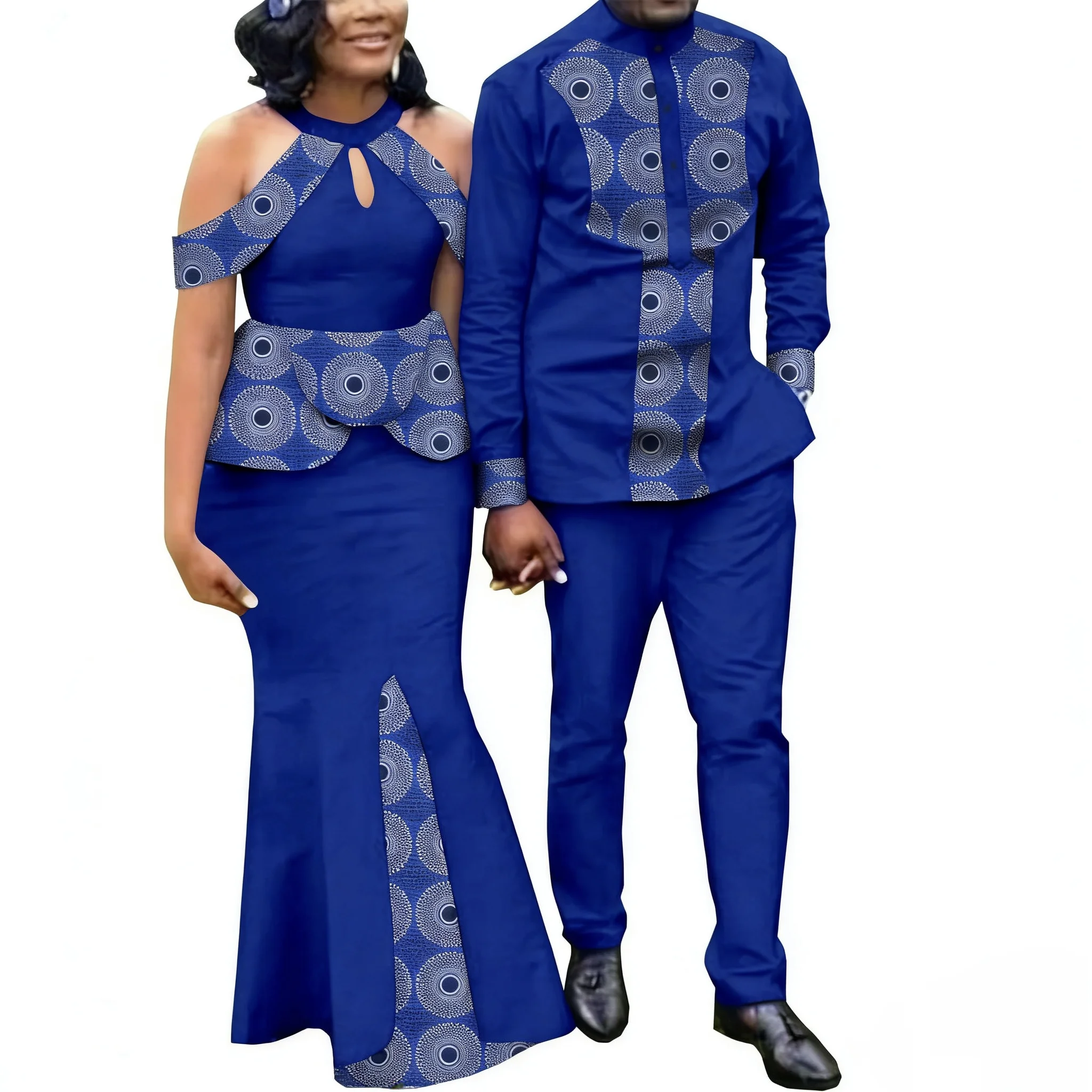 

African Print Mermaid Evening Dresses And Shirt Pant Sets for Couples Women's Match Bazin Lover Y21C024