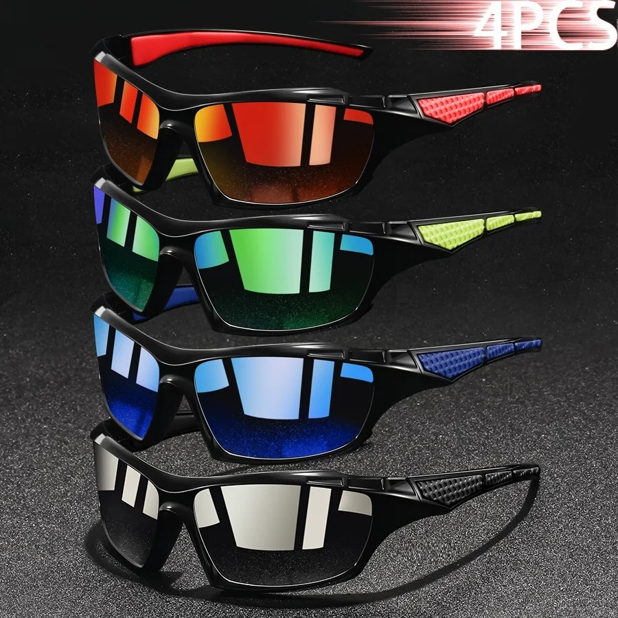 Image of 4er-Set Vintage Karo-Sonnenbrillen Klassische Bunte Plaid-Unisex-Brillen für Autofahren, Angeln, Wandern, Camping und Outdoor-Freizeit ﻿
