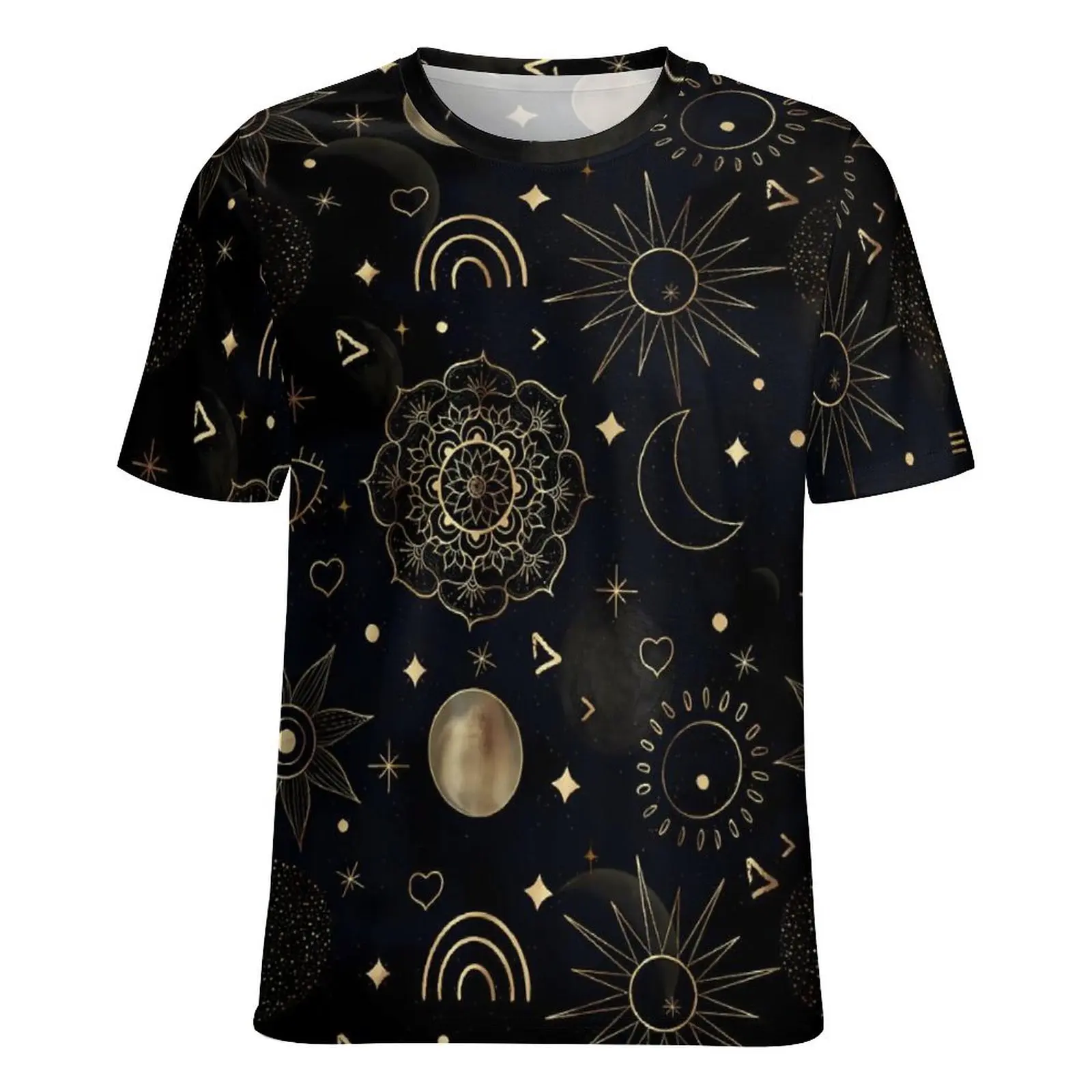 السيدات تي شيرت الشمس القمر س الرقبة تي شيرت قصيرة الأكمام بوهو الذهب الفضاء الحديثة مخصص التي شيرت الشارع قمة الموضة تيز حجم كبير 5XL
