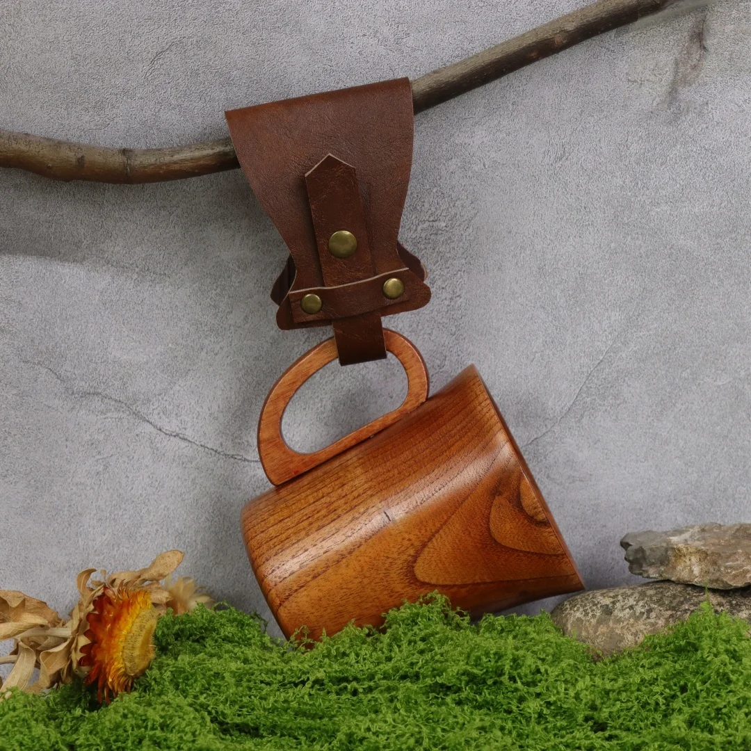 Mittelalterlicher Wikinger-Gürtel aus PU-Leder, Einfacher Retro-Wandergürtel mit Becherhalter, Mittelalterliches Wikinger-Kostüm Zubehör – Detail 7