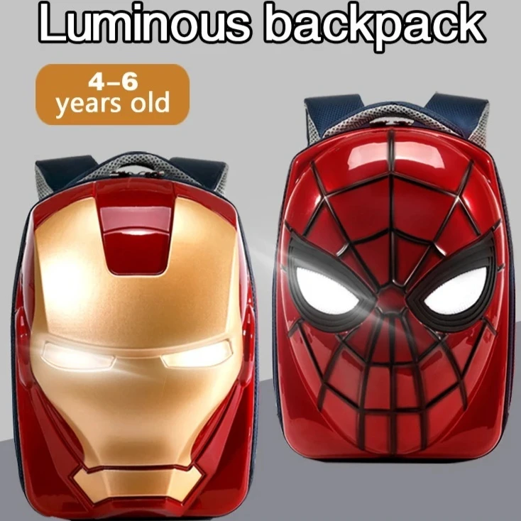 Popular Iron Man bolsa de libros luminosa jardín de infantes clase media gran clase niños 3d luminoso saliente Spider Man mochila regalos para niños