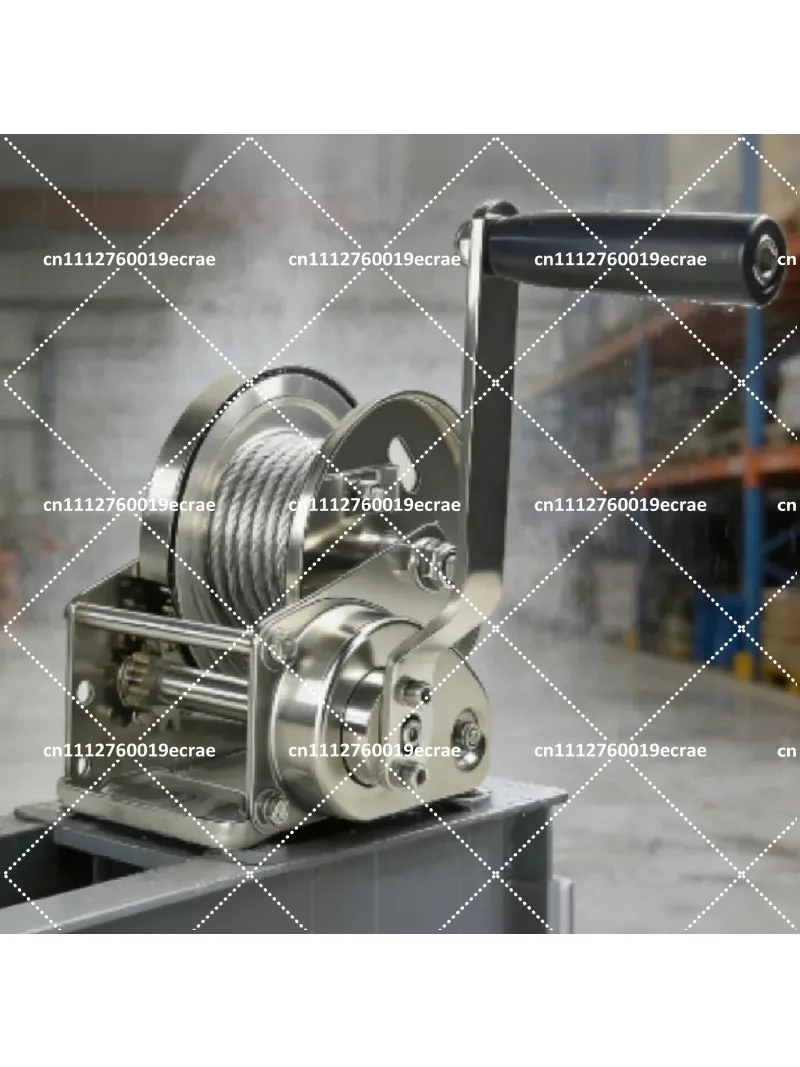 Stainless Steel Manual Hand Crank Winch, Heavy Duty Lifting Hoist Cable Puller Tool 800LBS Capacity