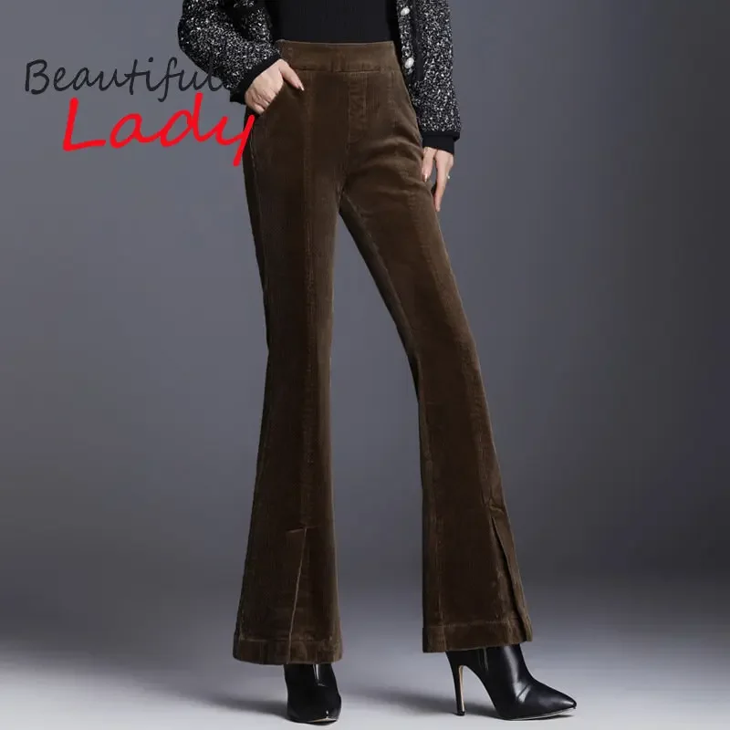 

Corduroy Flare Pants Woman High Waist Women Pants Autumn Winter Womens Trousers Black Bell Bottom Large Size