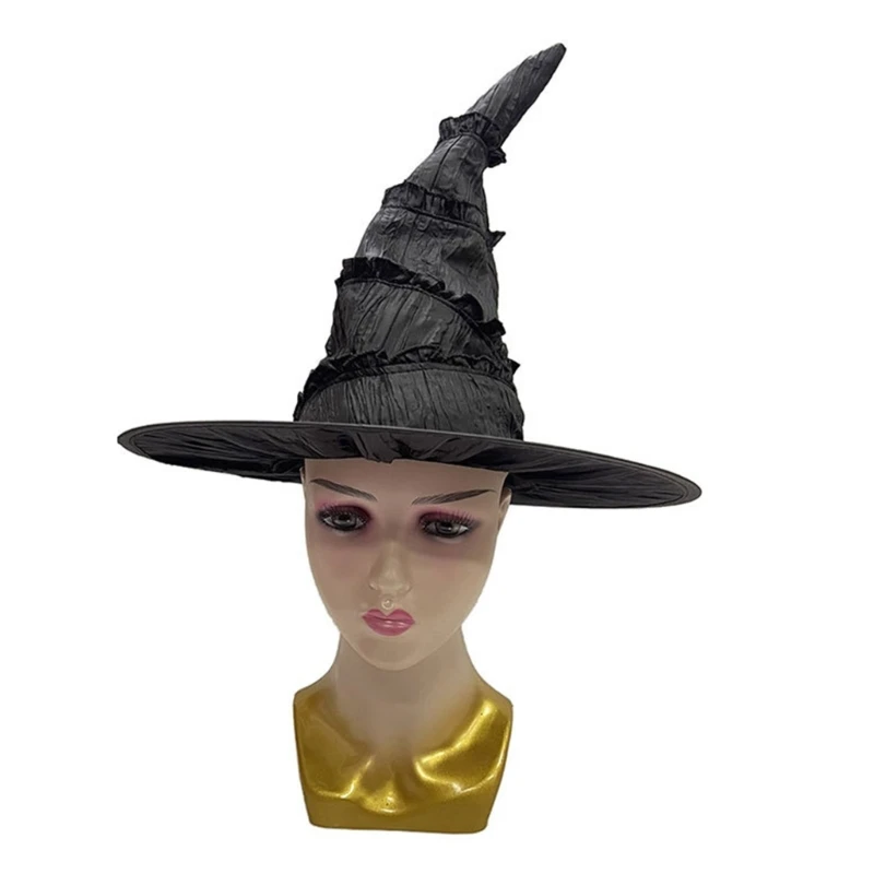 Unique Black Crinkled Hat Halloween Hat Masquerades Dress Up Witch Hat Decors