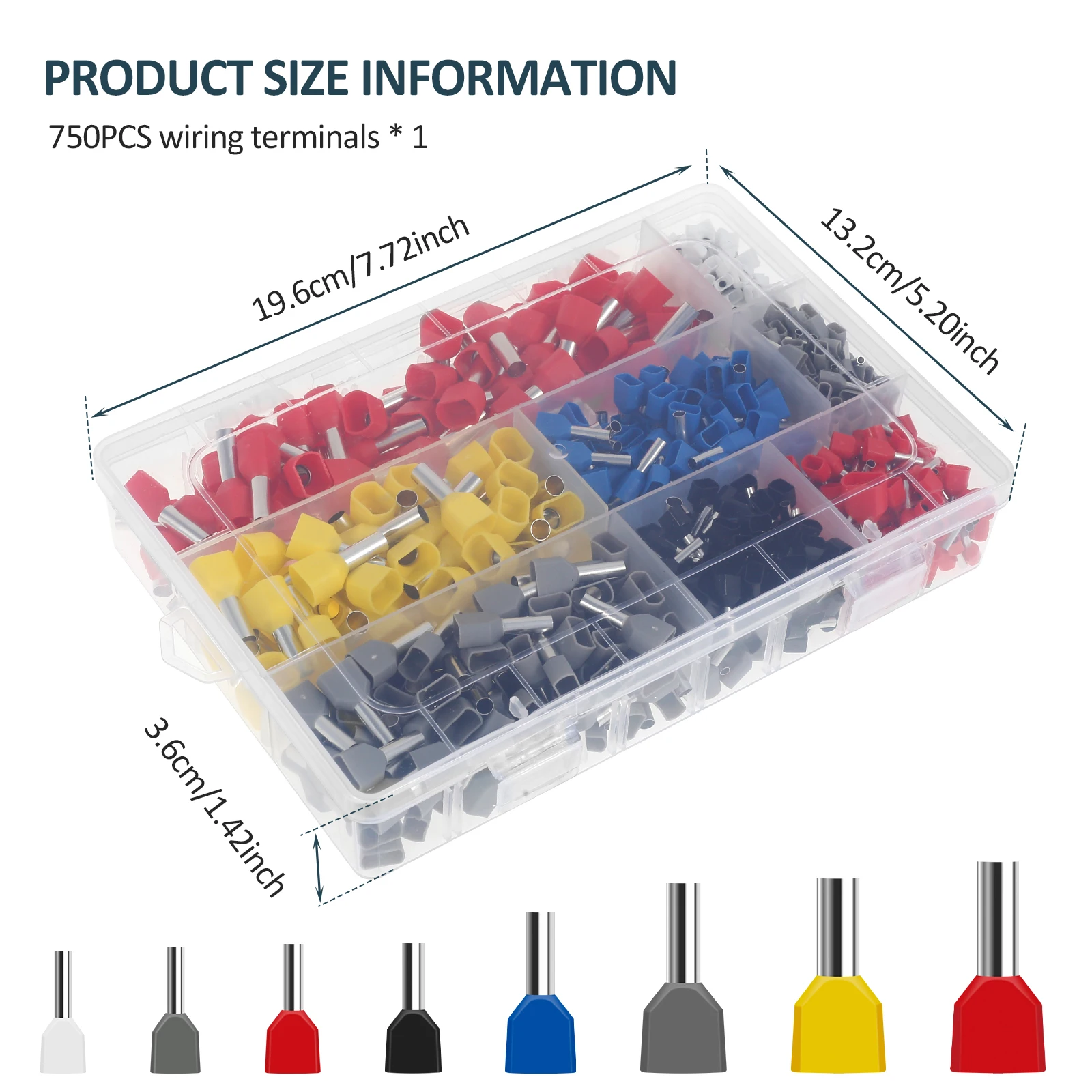 750 قطعة مجموعة حلقات نهاية الأسلاك المزدوجة متعددة الأغراض موثوقة حلقات نهاية الأسلاك المزدوجة مع صندوق سهل الاستخدام لتوصيل الكابلات