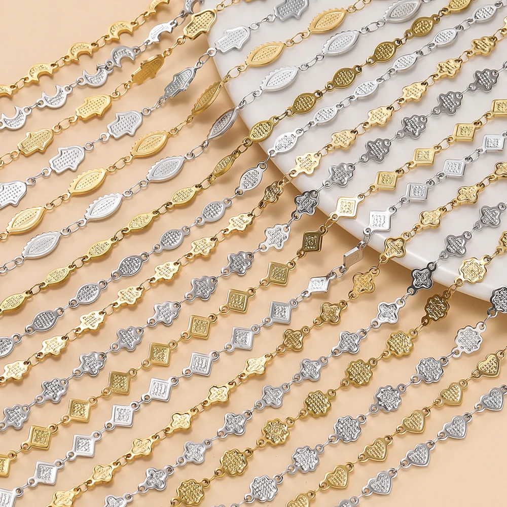 

1Meter Stainless Steel Embossing Love Heart Leaf Oval Star Moon Link Chains Necklace Bracelet Jewelry Making DIY Chain Supplies