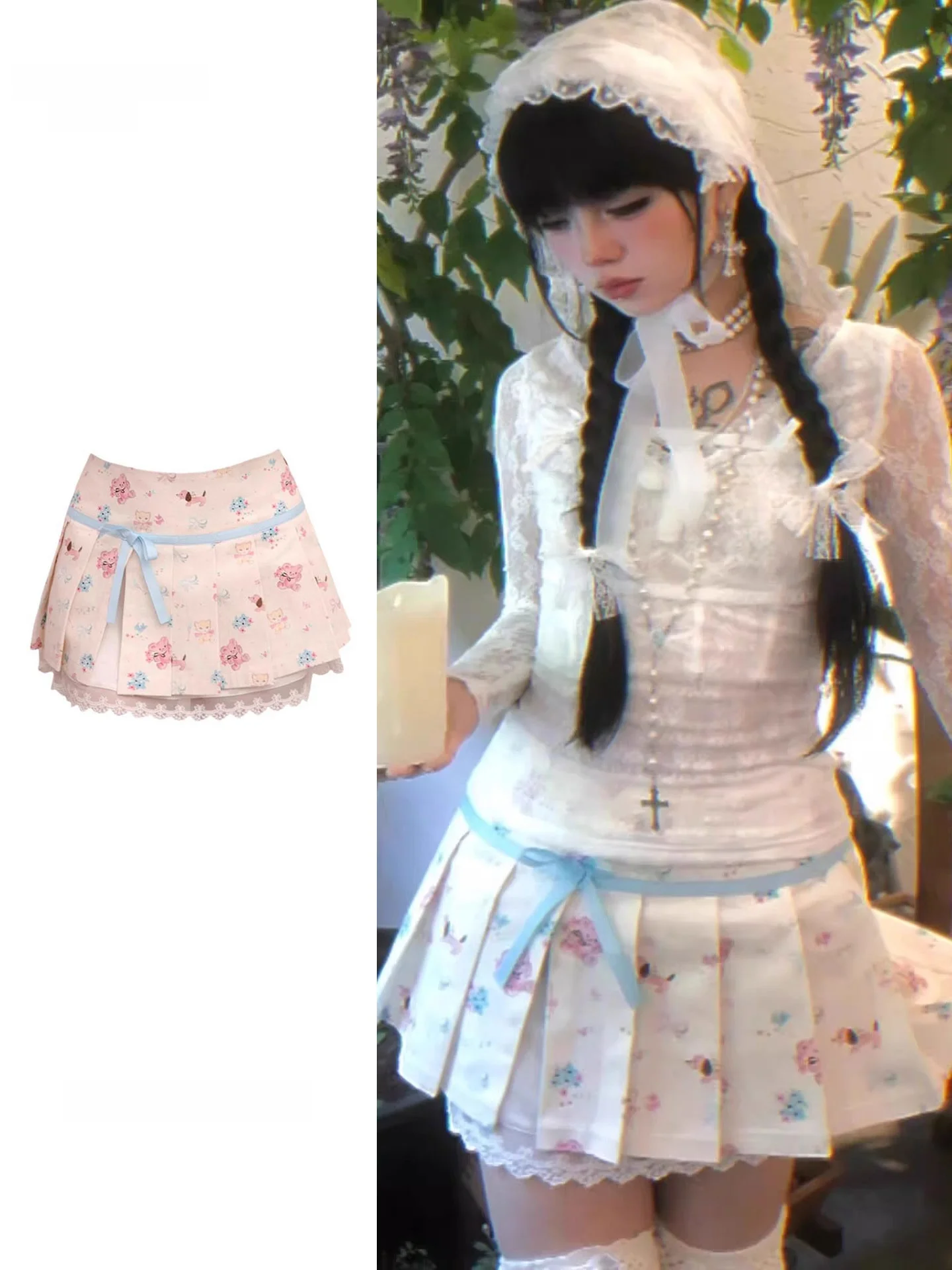 

Sweet Flowknot ort Skirt Women's Spring Summer New Sle Anti Exposure Pleated Skirt Girls Casual Straight Cut