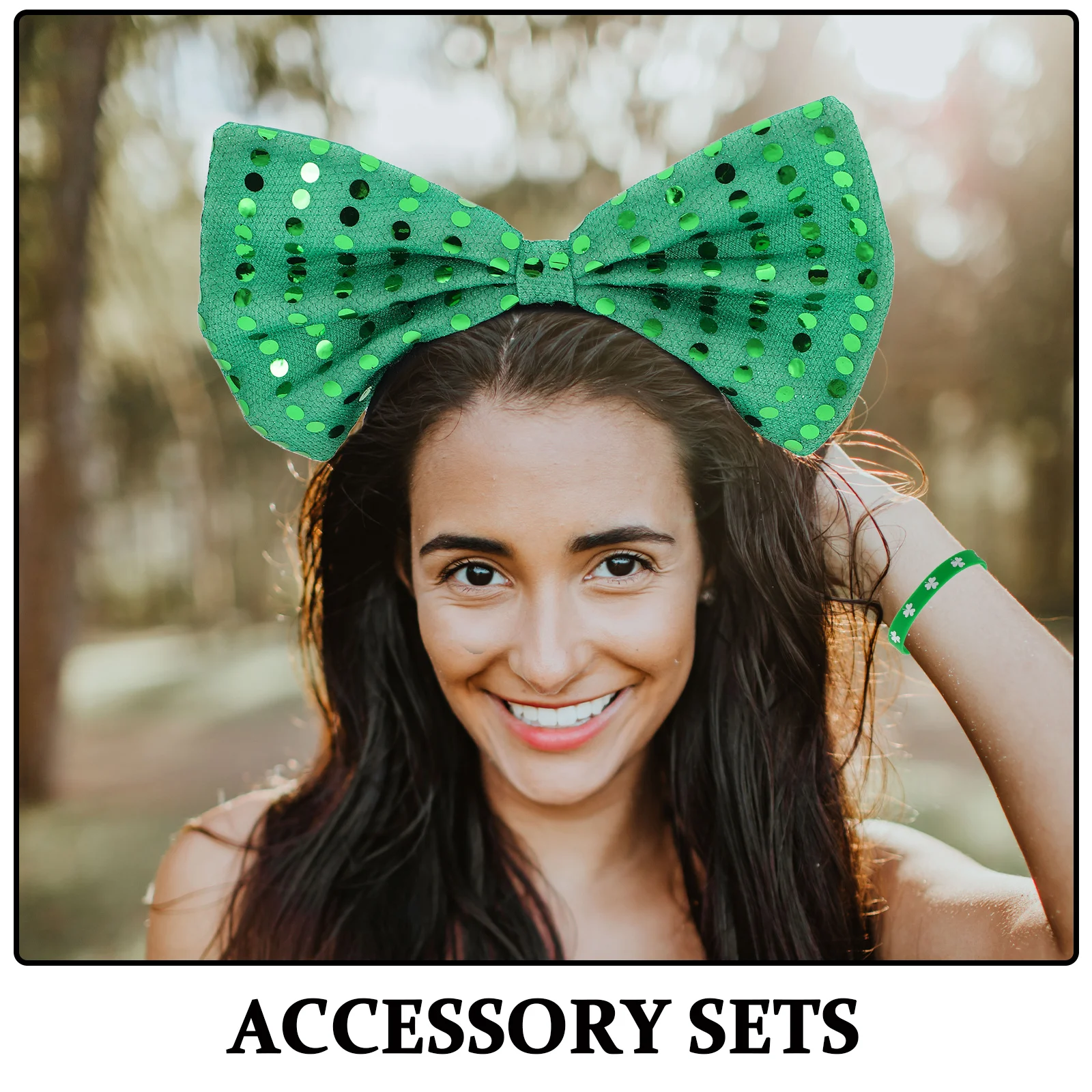 1Set St Patrick's Day Festival Vrouwen Accessoires Groene Strik Hoofdband Shamrock Ketting Armband Kostuum Feestartikelen