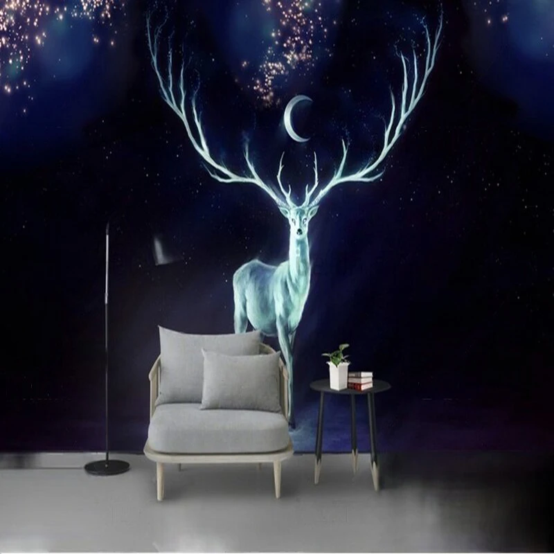 

Modern beautiful and dreamy starry sky sika deer TV bedroom home decoration background wall paper