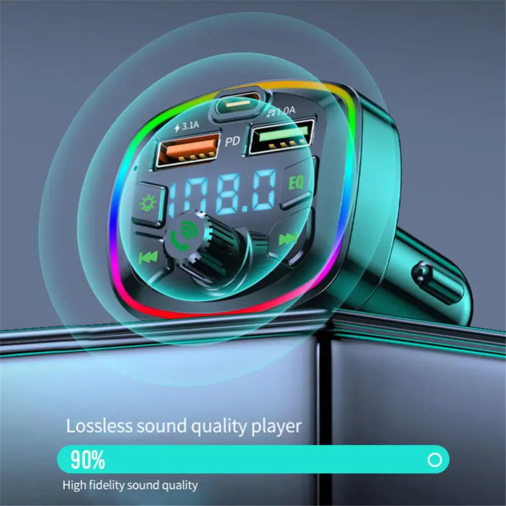 1/2/4PCS 3.1a Colorful Ambient Light Dual Usb Hands-free Fm Transmitter Lossless Music Pd 18w Type-c Car 5.0 Charger