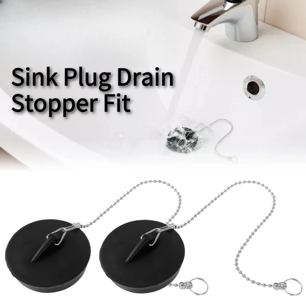 2/4/8pcs Sink Plug Universal Drain Stopper With Round Beaded Chain Rubber Bath Tub Drain Plug For Kitchen Accessory Bathroom Fit