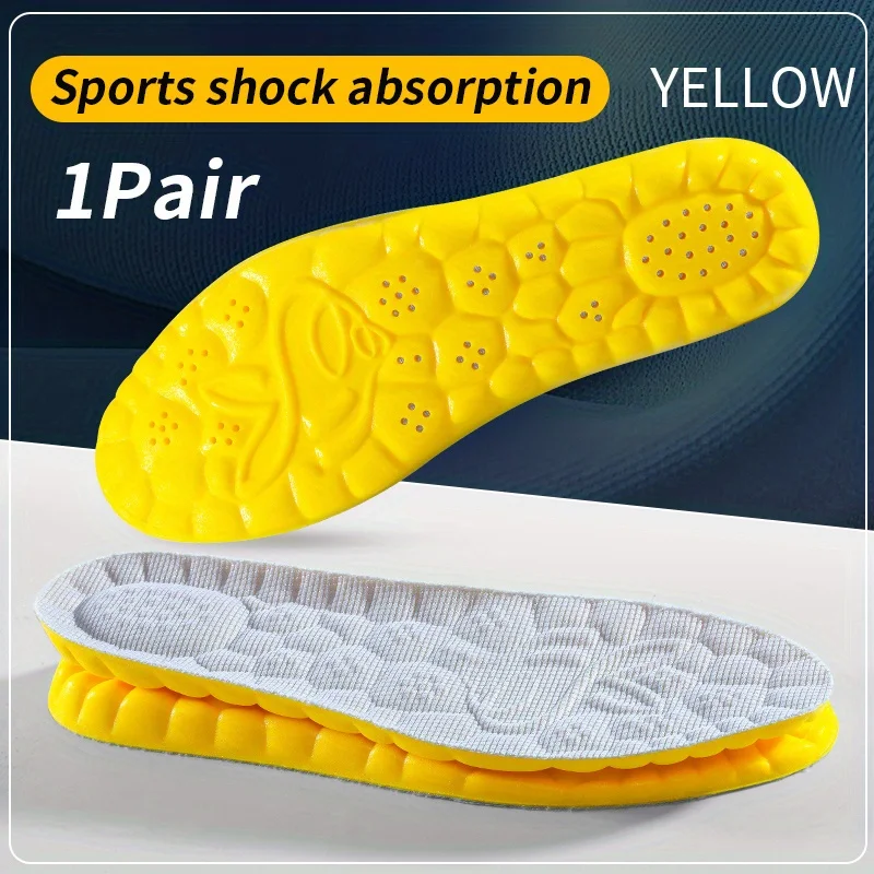 1pair 4D Orthopedic Sport Insoles Soft Breathable High-elasticity Shock Absorption Running Shoe Pad For Men Women Latex Massage