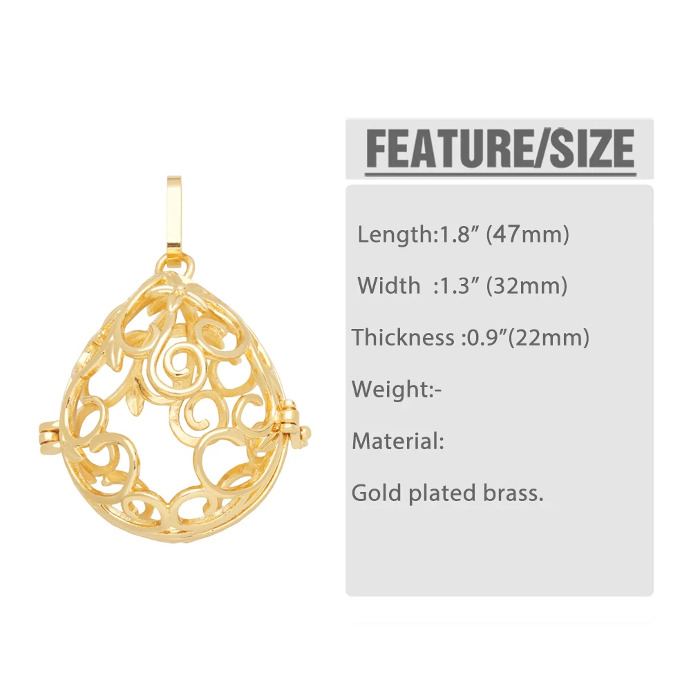 OCESRIO Hollow Drop Water Chime Ball Pendant for Necklace Copper Gold Plated Harmony Ball Jewelry Making Supplies pdtb173