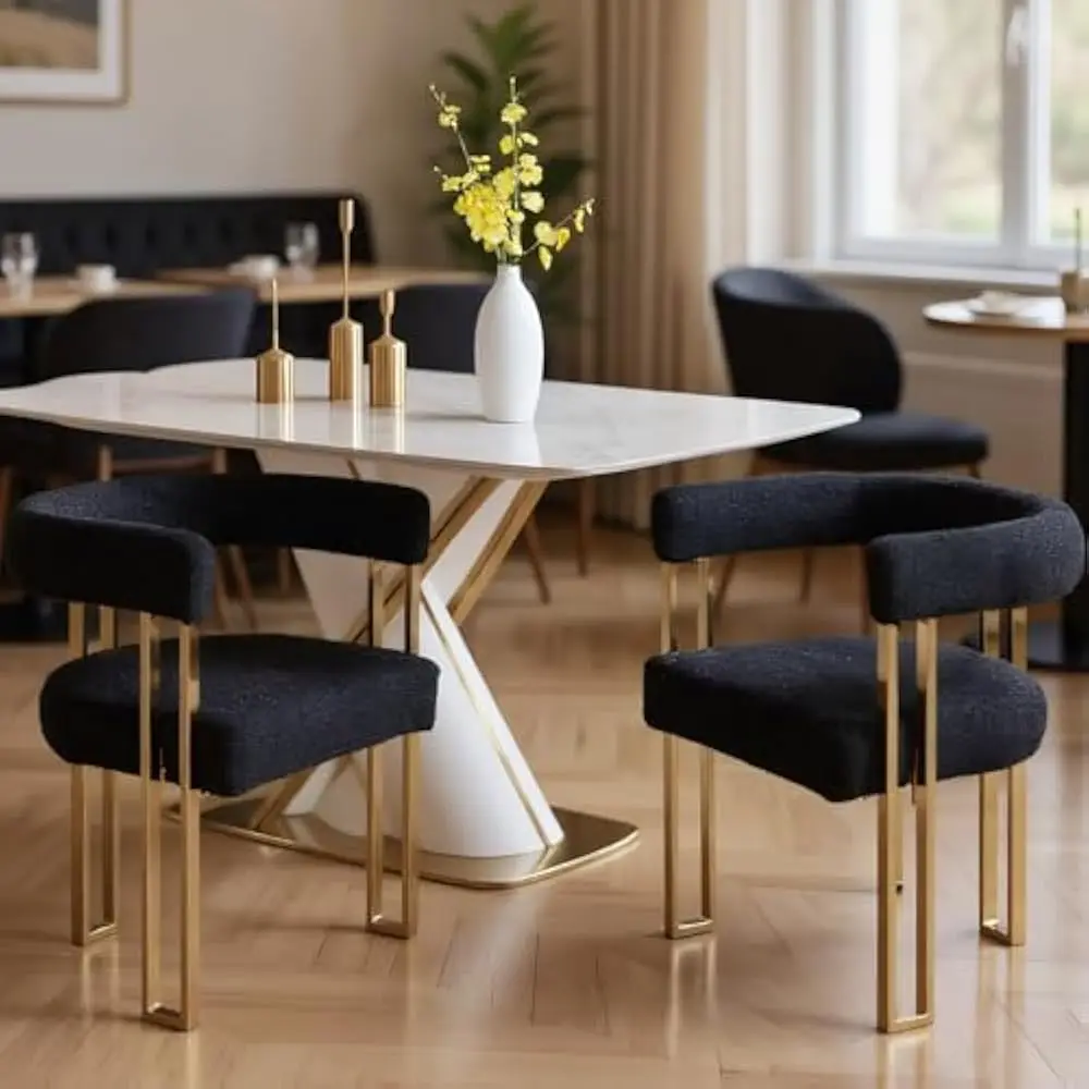 

Modern Barrel Dining Chairs Set of 4, Upholstered Dining Room Chairs with Metal Legs&Armrest Padded Back Kitchen Chairs