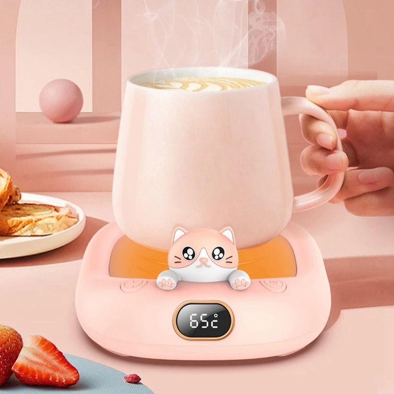 Cute Cats Smart Coffee Mug, Aquecedor de bebidas para leite, chá, água para mesa, casa, escritório, placa aquecedor de velas com 4 temp