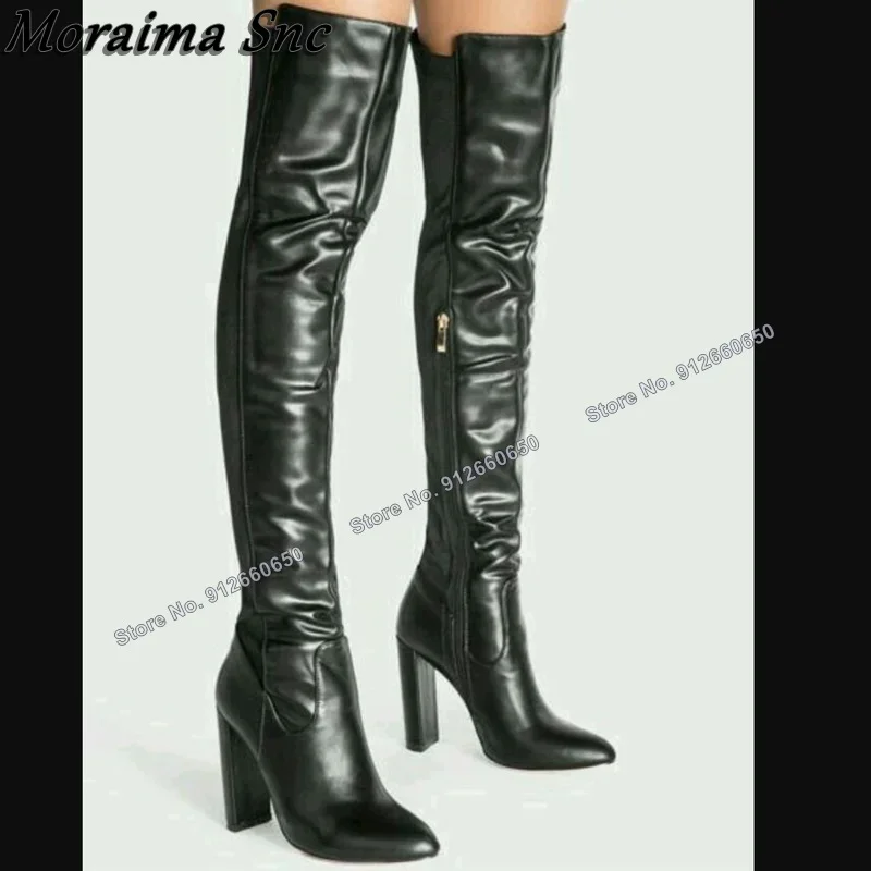 

Moraima Snc Black Solid Side Zipper Boots Chunky Heel Shoes for Women Yellow Patent Leather Boots High Heel Zapatillas Mujer