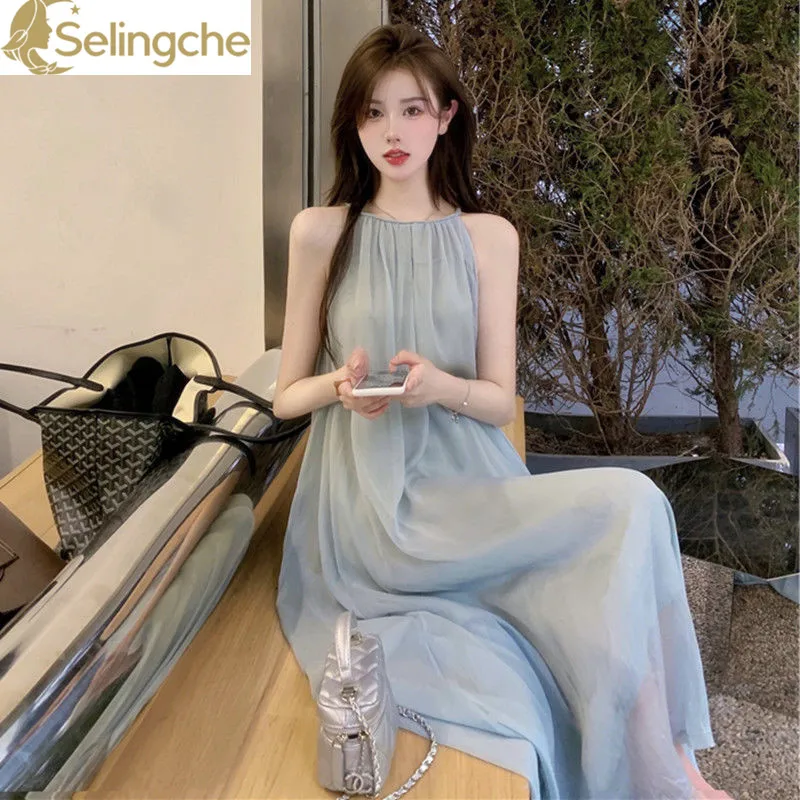 

Hanging Neck and Suspender Dress Thin Spring Fairy Dress Pure Desire Style Design Niche Irregular Mesh Skirt Trend