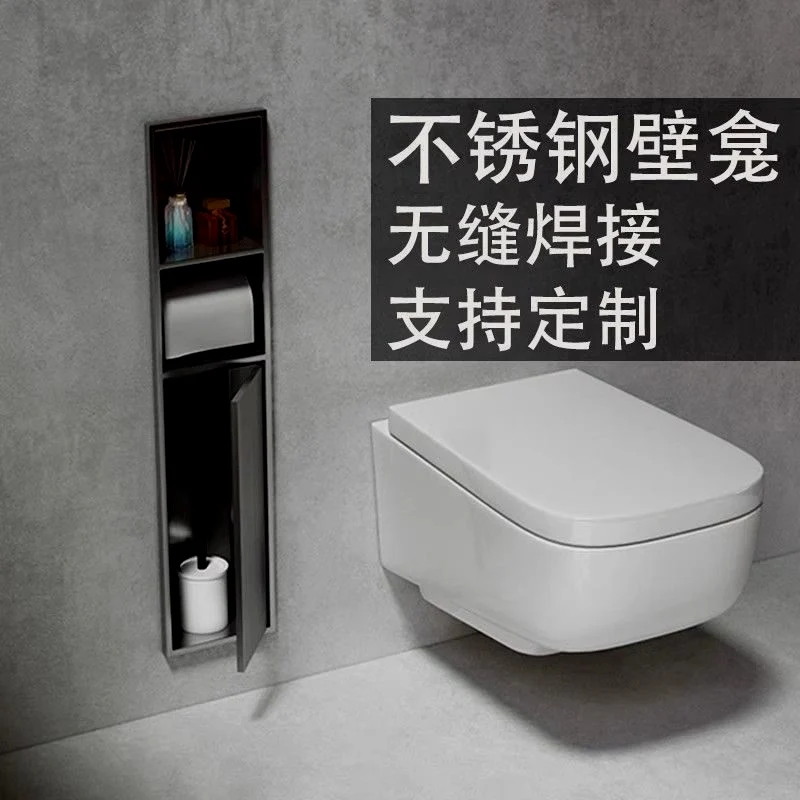 

Recessed 304 Stainless Steel Toilet Brush Niche, Built-in Bathroom Storage with Door, Concealed Toilet Paper Holder