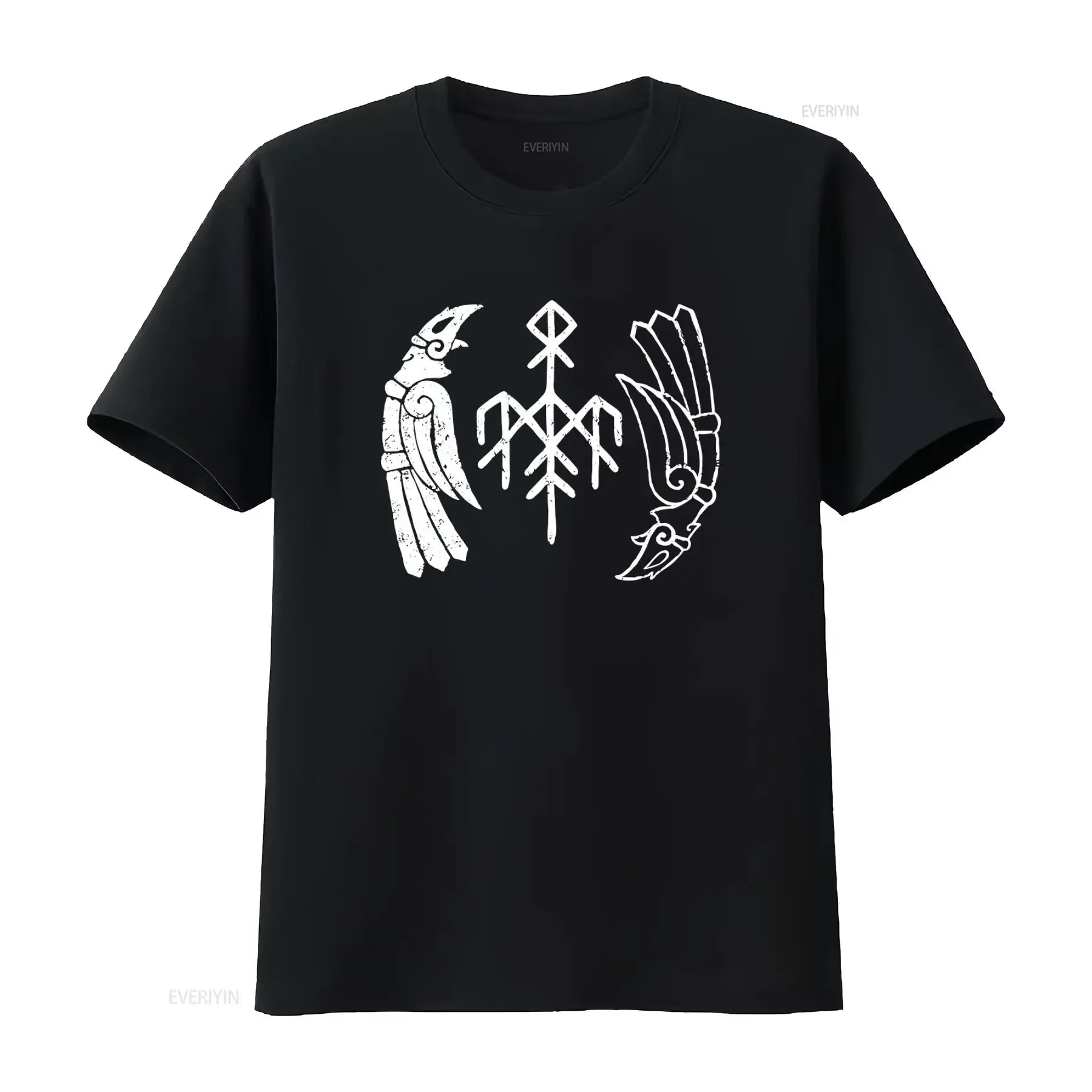 Men's Wardruna Kvitravn Black T Shirt with Unique Symbolic Print Organic Material Large Size vintage Washed Stylish Versatile