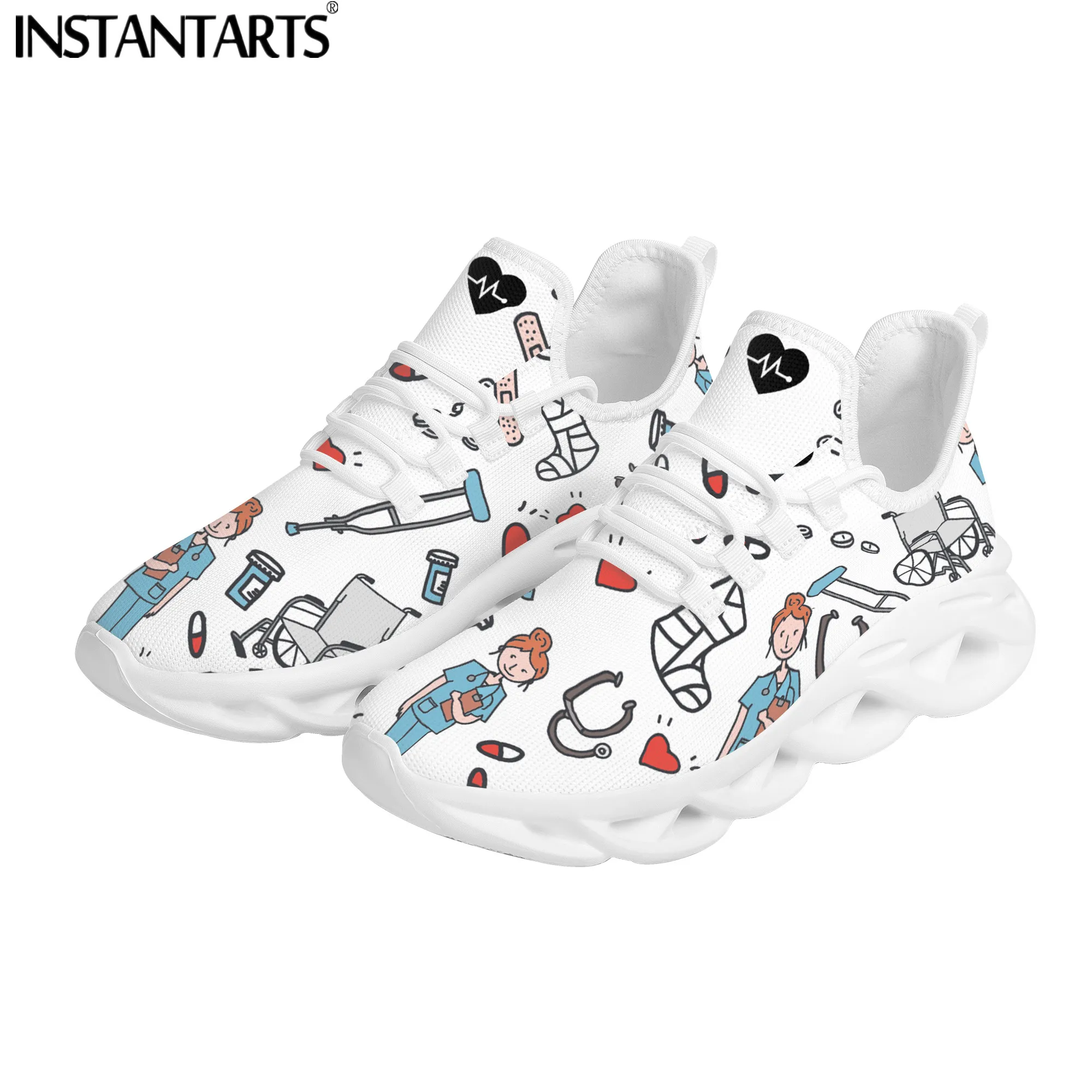 INSTANTARTS Cute Cartoon lekarz dla pielęgniarki panie Chunky buty komfortowe tenisówki Walking buty obuwie damskie zapatillas mujer