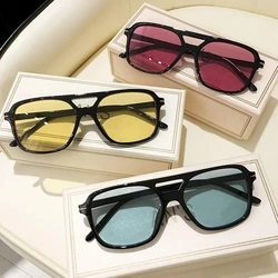WHO CUTIE Vintage Oversized Rectangle Sunglasses Women 2025 Double Bridge Brand Tom Yellow Square Sun Glassses Men Shades UV400