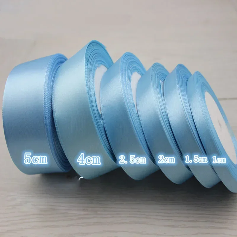 (25 Yards/roll) 10/15/20/25/40/50mm Sky Blue Satin Ribbon Party Decoration Gift Wrapping Christmas Ribbons DIY Crafts Material