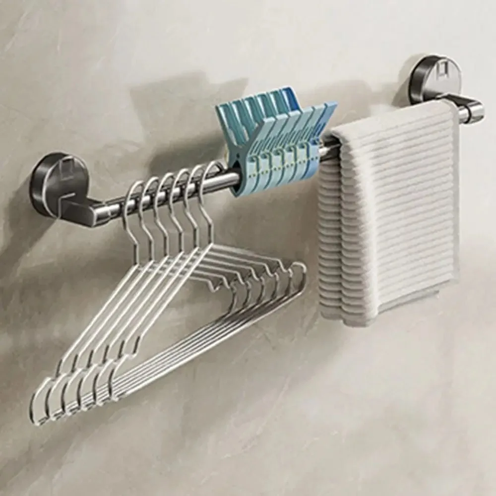 

Wall Mounted Suction Cup Towel Rack Punch Free Single-rod Bathroom Storage Rack No Drilling Durable Bath Towel Storage Rack