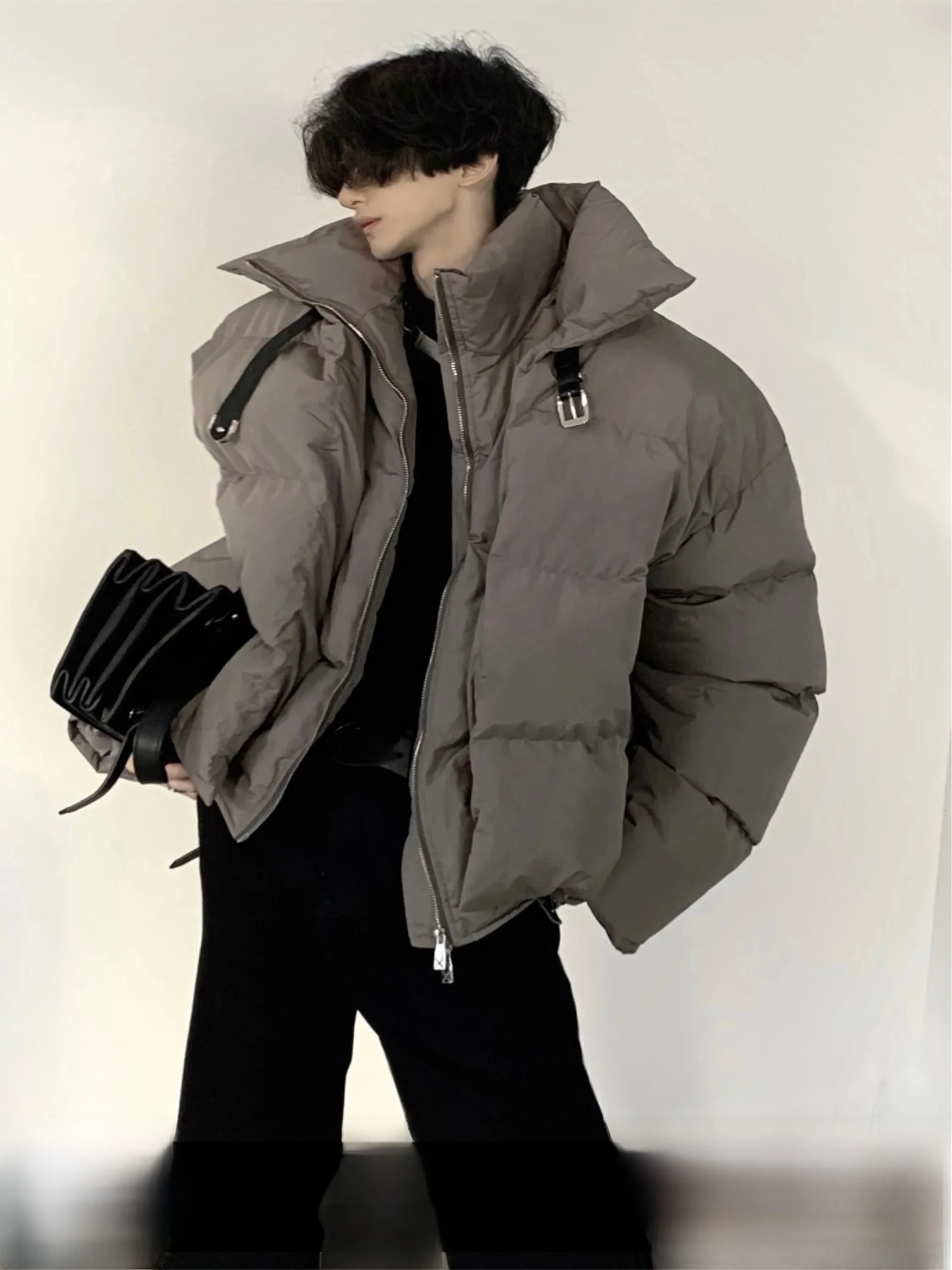 Autumn Mountain Wind Original Metal Buckle Double Layer Collar Design Cotton Jacket Men's Winter Outerwear Flight Jacket
