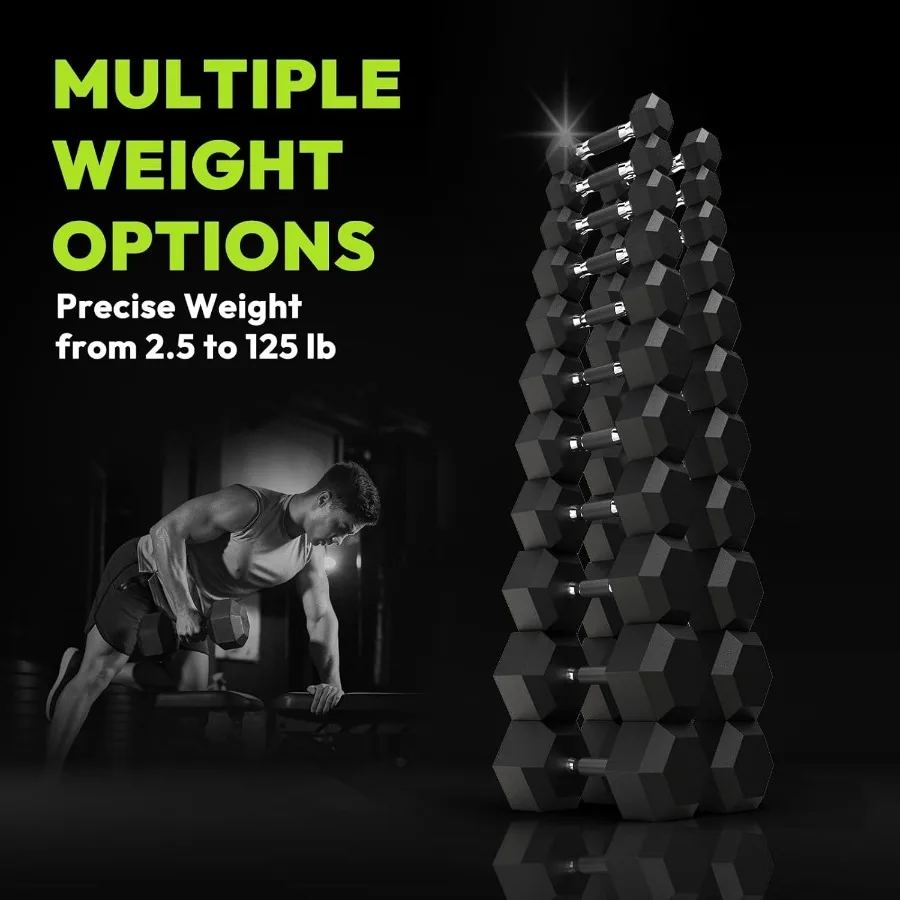 مجموعة دمبل سداسية 105-180 رطل، دمبل لياقة بدنية مطاطية مغلفة للمنزل وصالة الألعاب الرياضية، تصميم مقبض غير قابل للانزلاق لآمن ومريح