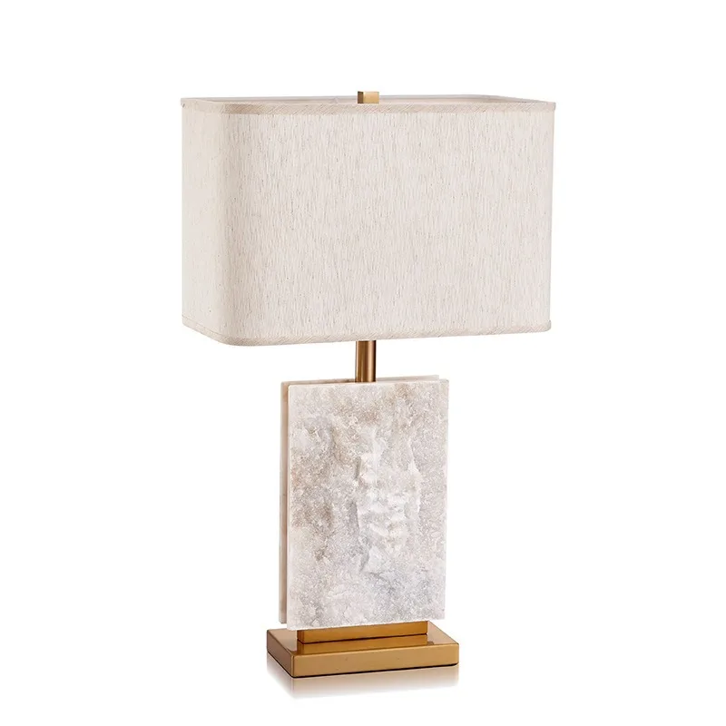 Simple white frosted marble fabric desk lamp Warm model room Living room Bedroom desk lamp