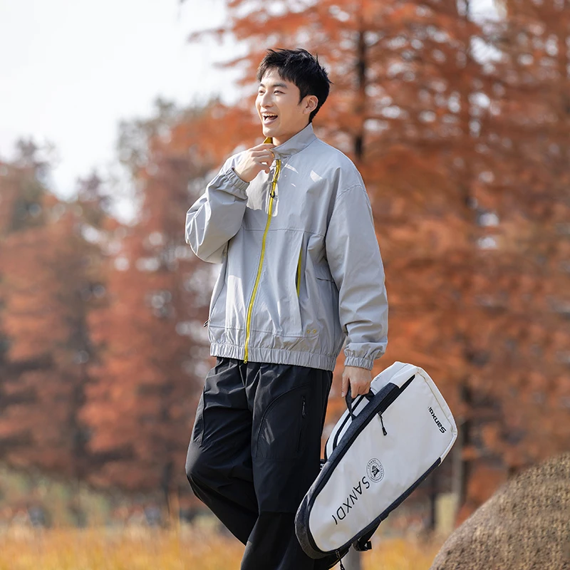 Unisex Water-Repellent Shell Jacket Contrast Zipper Stand Collar Lightweight Outdoor Hiking Windproof Casual Couple Outerwear Sp