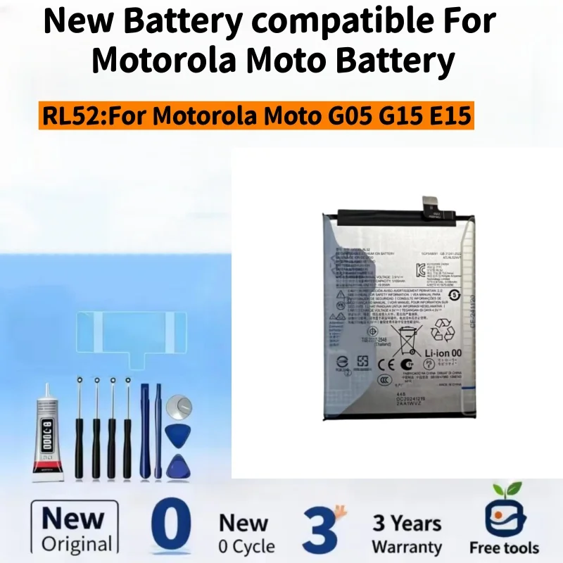 New Battery Compatible For Motorola Moto G05 G15 E15 RL52 5100mAh Mobile Phone Batteries+ Free Tools