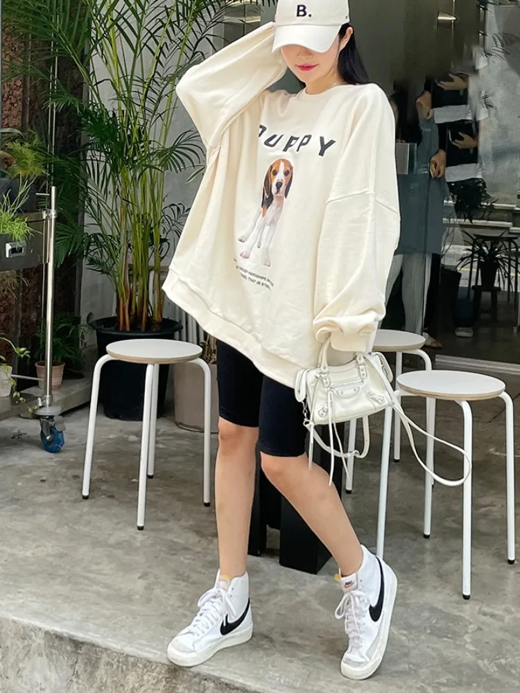 Chic Retro Print Lantern Sve Hoodie Casual Long Sve Sweatirt Dongda Gate Sle for Young Women Commute round Ne