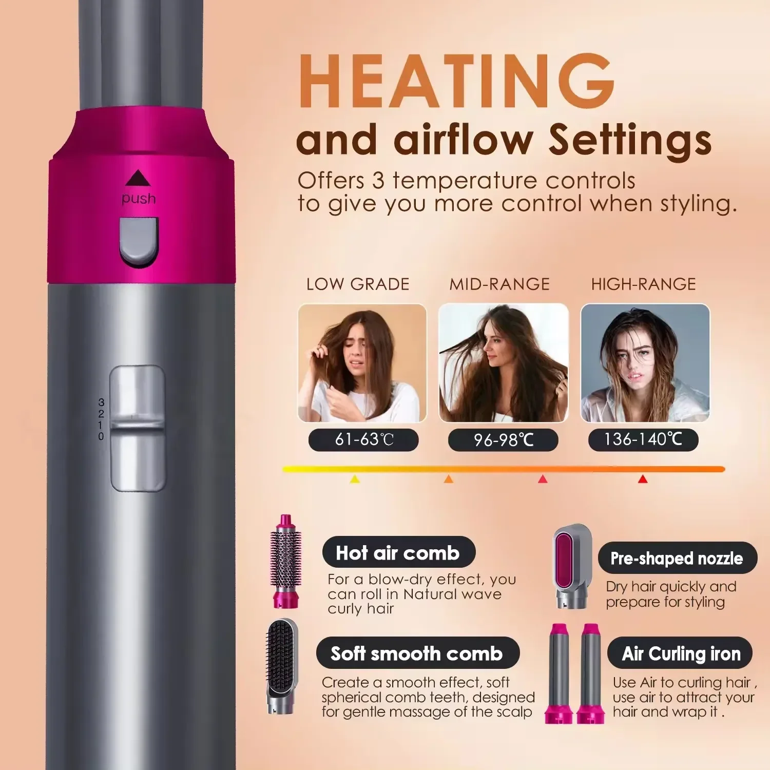 New Hair Dryer Multi Hair Styler 5 in1 Curling Iron Hair Straightener With Hair Brush Hairdryer For Hair Dryer Hair Multi Styler image 2